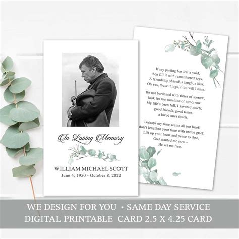 Memorial Service Keepsake Cards For Printable Template With Photo
