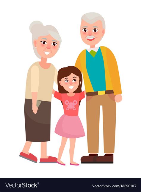 Senior Grandparents With Granddaughter Isolated Vector Image
