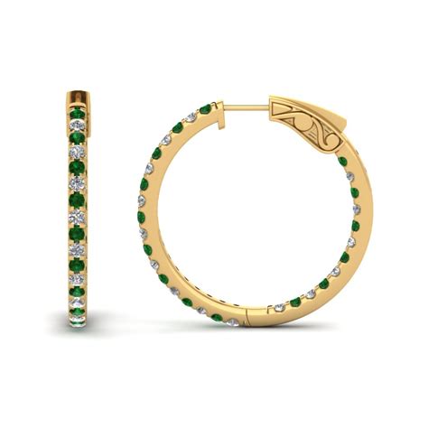 No girl's fine jewelry wardrobe is complete without a fabulous pair of hoop earrings, and these 40mm in and out diamond hoop earrings offer the perfect fix. 1 Carat Diamond In And Out Hoop Earring With Emerald In ...