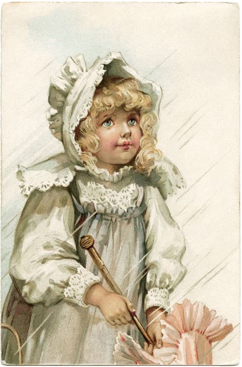 Victorian Girl Postcard Girl In Rain Image Free Vintage Ephemera Old