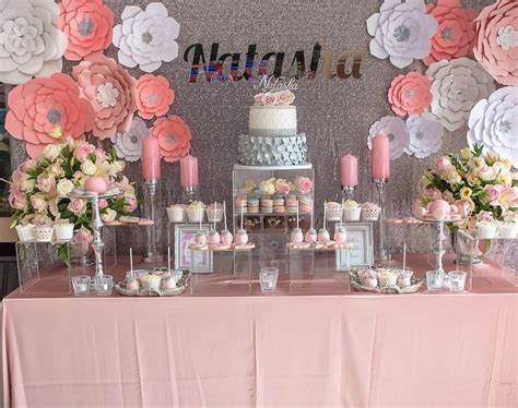 We did not find results for: Pink and silver candy buffet with paper flower wall. 17th ...