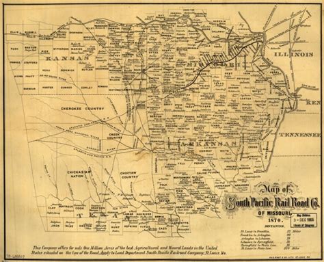 1870 Vintage Map Of South Pacific Rail Road Co Of Missouri