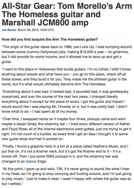 Tom morello is living proof of the transformative power of rock'n'roll. Tom Morello's Custom "Arm The Homeless" Electric Guitar ...