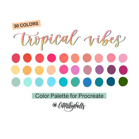 Tropical Vibes Color Palette For Procreate Color Swatches Color Chart