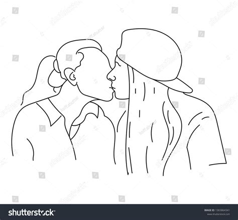 Lesbian Couple Kissing Vector Stock Vector Royalty Free 1365864341