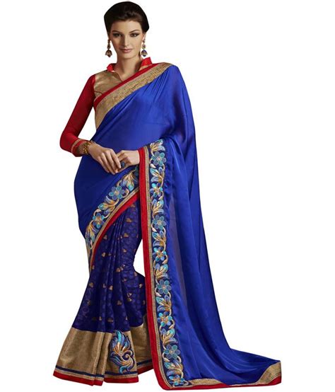Indian Women Blue Semi Chiffon Saree Buy Indian Women