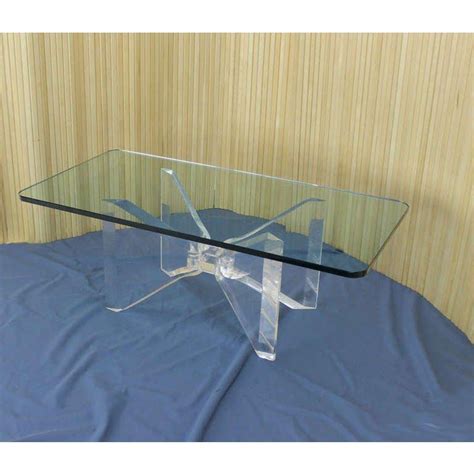 Mid Century Modern Lucite Base And Glass Top Butterfly Coffee Table
