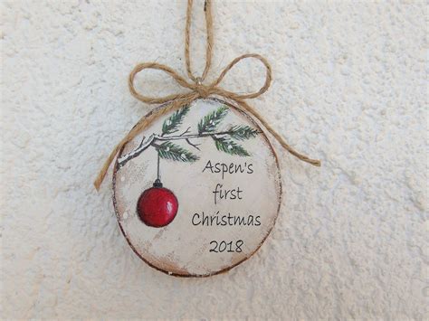Babys First Christmas Ornament Personalized Wood Name Etsy