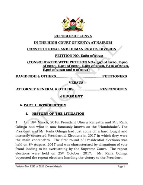 Bbi Consolidated High Court Of Kenya Judgement Of The Constitutional