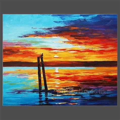 Sunset Painting Original Oil Palette Knife Seascape Swansea Australian