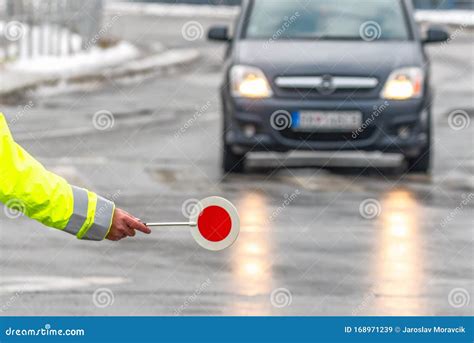 Traffic Cop Stops The Car Stock Image Image Of Stop 168971239