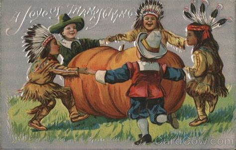 a joyous thanksgiving indians postcard