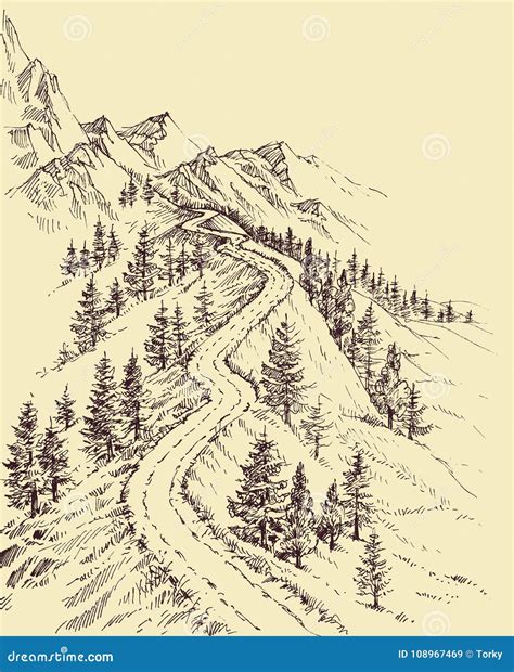 Mountain Road Sketch Stock Illustrations 2671 Mountain Road Sketch