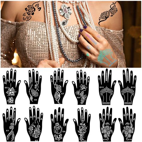 Buy Henna Tattoo Stencils Set 12 Sheets Hand Shape Indian Design