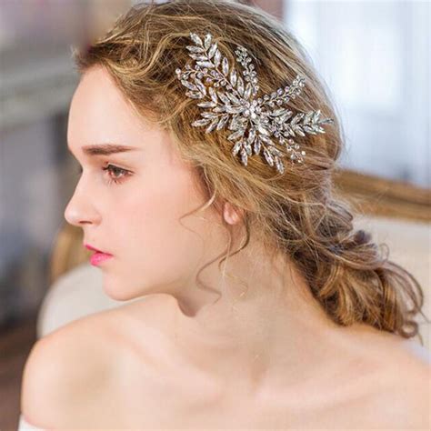 Clear Crystal Bridal Hair Combs Silver Leaves Bridal Hair Accessories