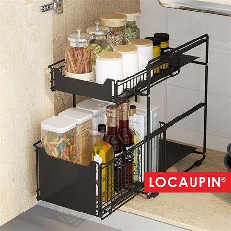 My two designers guys (my dad and my husband) made this for me. Locaupin 2 Tier Sliding Cabinet Basket Pull Out Organizer ...