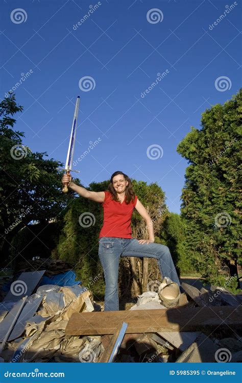 Woman In A Pile Of Rubble Vertical Stock Image Image Of Playing