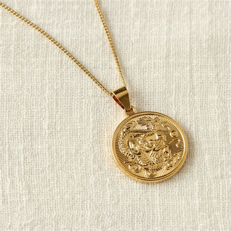 Vintage Coin Necklace Gold Coin Necklace Dragon Pendant Etsy