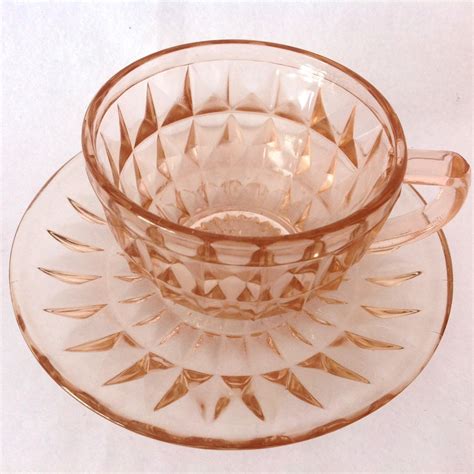Jeannette Windsor Diamond Pink Depression Glass Cup And Saucer From Maggiebelles On Ruby Lane
