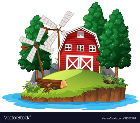 Scene With Red Barn On White Background Royalty Free Vector