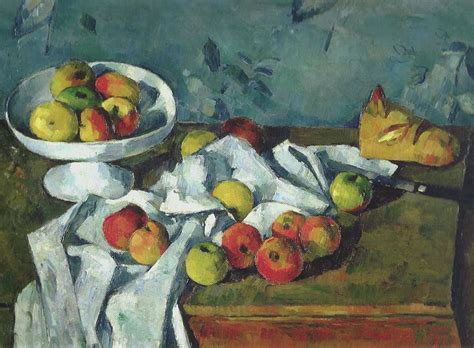 Cézanne once proclaimed, with an apple i want to astonish paris, and he succeeded, even in his most deceptively simple still lifes, to dazzle and delight. Still Life With Fruit Dish, Apples And Bread 1880 Painting ...