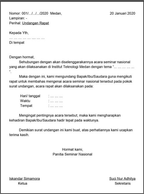 Contoh surat undangan rapat dinas. Contoh Surat Undangan Resmi Yang Baik dan Benar (Update)