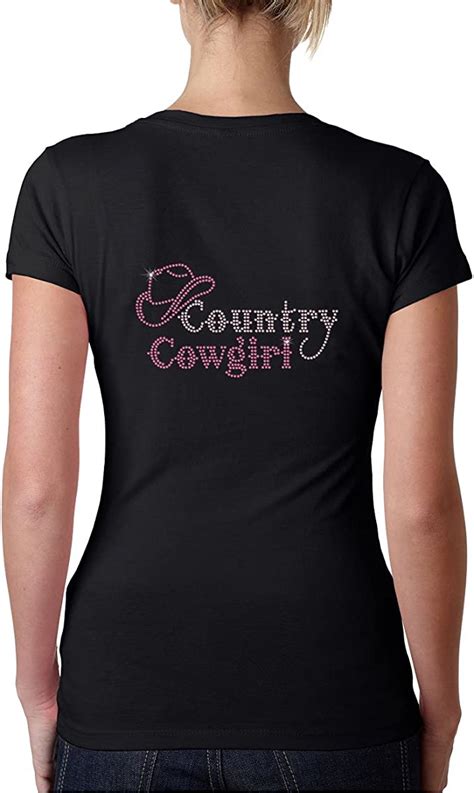 country cowgirl rhinestone bling women s v neck t shirt tee back 2x large amazon ca clothing