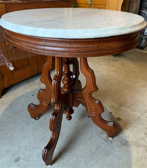 Antique Victorian Marble Top Oval Parlor Table Walnut Etsy