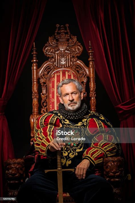 Historical King On The Throne In Studio Shoot Stock Photo Download