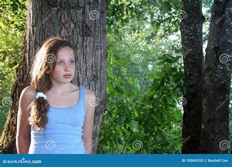 Teen Girl Leaning Against Tree Stock Image Image Of Outdoors Girl