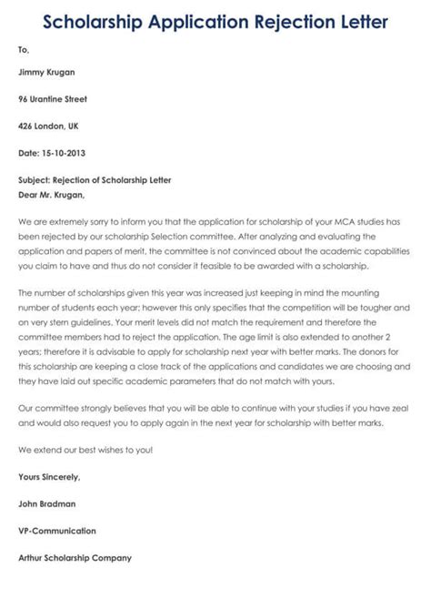 7 Scholarship Rejection Letter Templates Free Samples