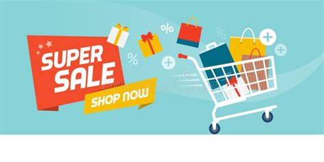 Online Shopping Promotional Sale Banner With Full Shopping Cart Stock