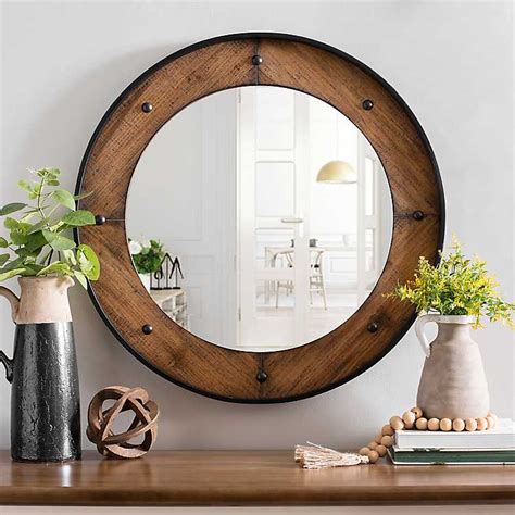 Natural Wood Round Mirror In 2020 Round Mirrors Wood Rounds Mirror