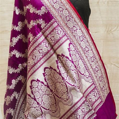 Violet Red Katan Silk Handloom Banarasi Kadwa Jangla Saree Khinkhwab
