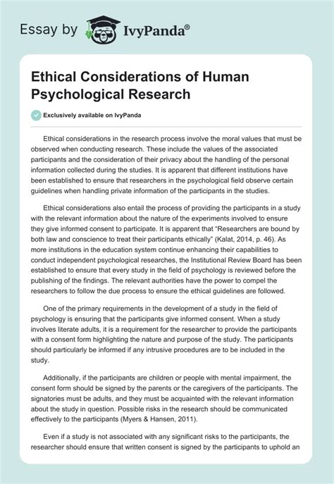 Ethical Considerations Of Human Psychological Research 1100 Words