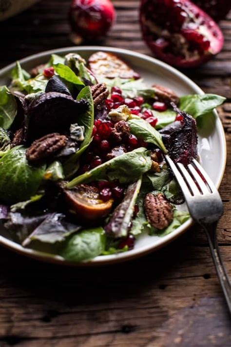 Winter Beet And Pomegranate Salad With Maple Candied Pecans Balsamic Citrus Dressing Half