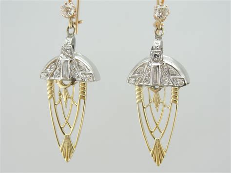 Elegant Art Deco Drop Earrings Platinum And Gold Filigree Etsy