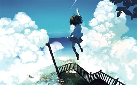 Sky Anime Girls Sea Clouds Original Characters