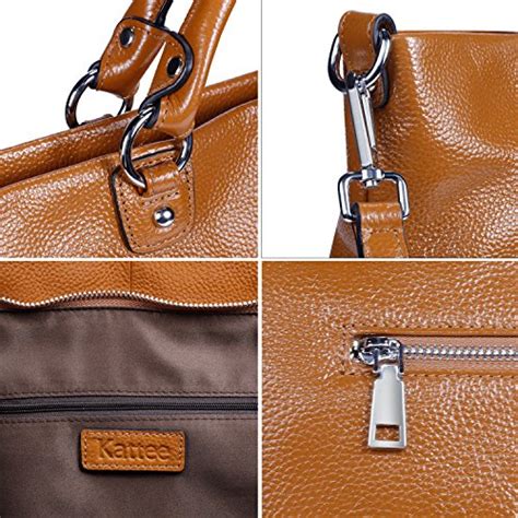 Kattee Women S Soft Genuine Leather 3 Way Satchel Tote Handbag Brown Frenzystyle