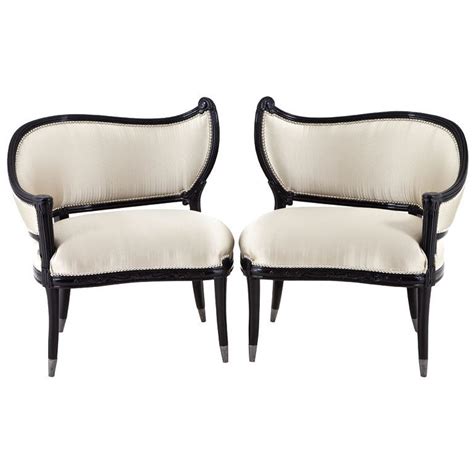Pair Of Antique Black Lacquer Hollywood Regency Accent Chairs At 1stdibs