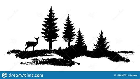 Vector Composition Forest Silhouette Landscape. Black and White