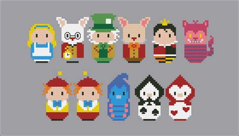 Alice In Wonderland Cartoons Mini People Cross Stitch Patterns