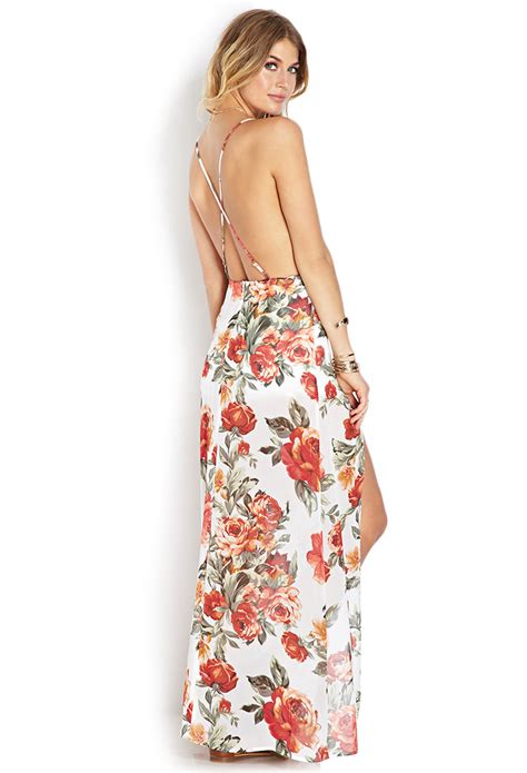 Forever 21 Floral Print Keyhole Dress In Natural Lyst
