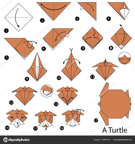 Step Step Instructions How Make Origami Turtle Stock Vector Image By