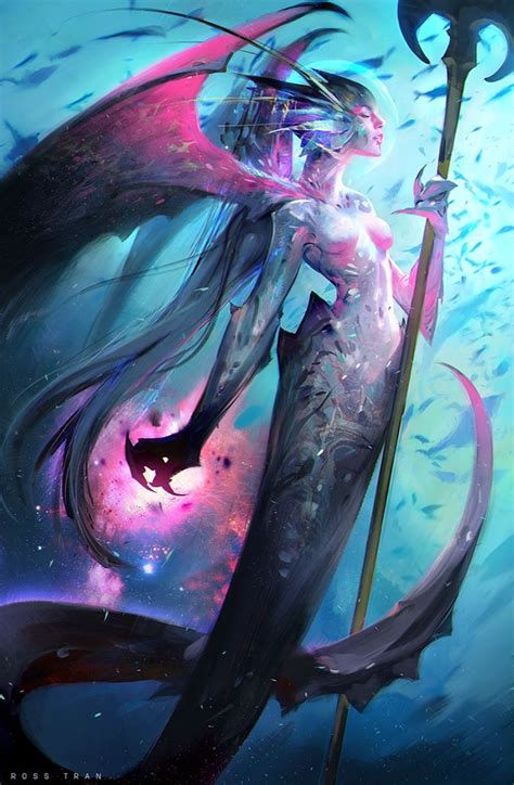 Mermaid By Rossdraws Female Spear Flying Vampire Snake Underwater