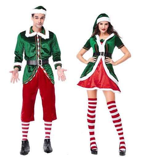 Adult Couple Christmas Elf Costume Green Elf Cosplay Costume Santa