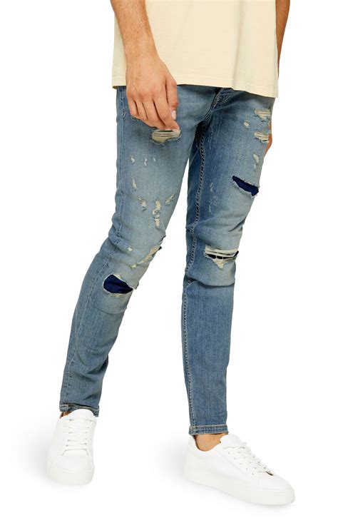 Mens Topman Skinny Fit Rip And Repair Jeans Size 30 X 32 Blue The Fashionisto