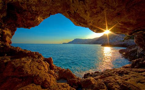 Cave Sunlight Ocean Hd Wallpaper Nature And Landscape Wallpaper Better