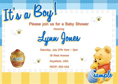 Invite your guests with this sweet invitation. Winnie the Pooh Baby Shower Invitations Printable Photo Card