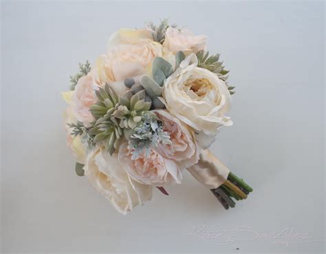 Peach Pink And Ivory Peony And Garden Rose Wedding Bouquet With